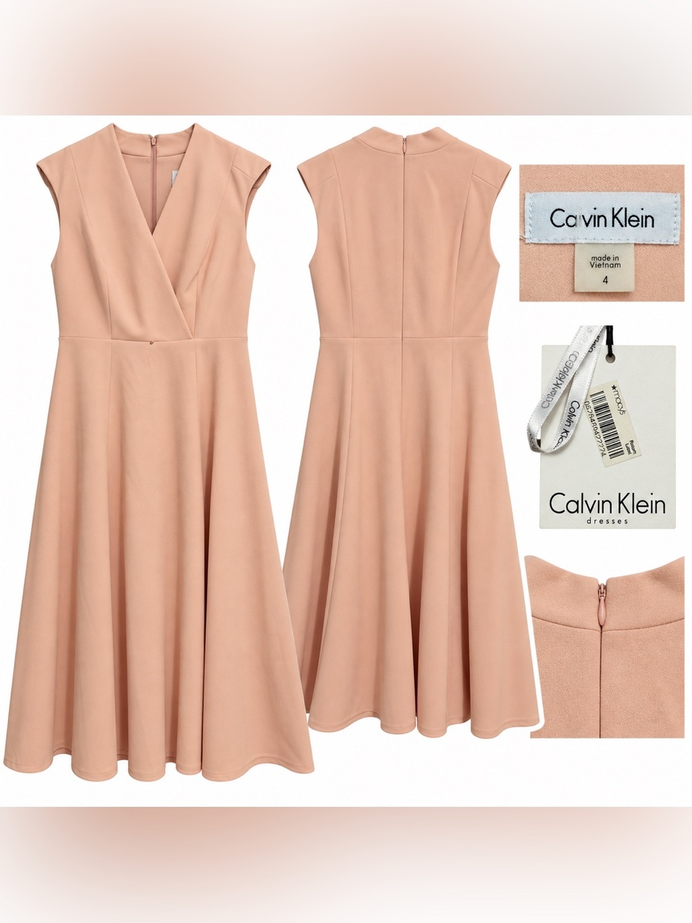 Calvin Klein Blush Nude V-Neck Cap Sleeve Midi Dress